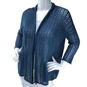 Peruvian Atelier Womens Size XS/S Cardigan Sweater Pima Cotton Navy Open Knit